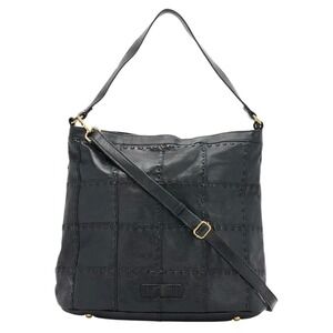 American Leather Co Black Patchwork Whipstitch Leather Hobo Crossbody Bag
